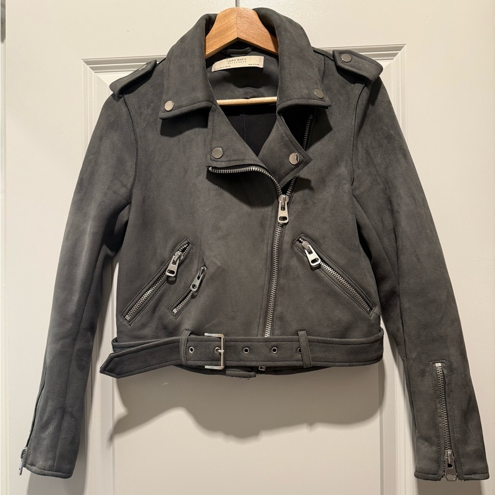 Zara Charcoal Faux Suede Moto Jacket